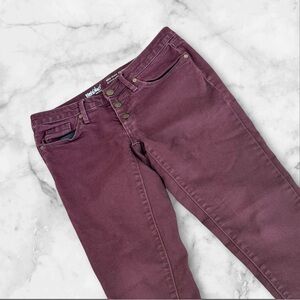Mossimo Jeans Womens Size 2 26 Burgundy Skinny Ankle Stretch Mid Rise Button Fly